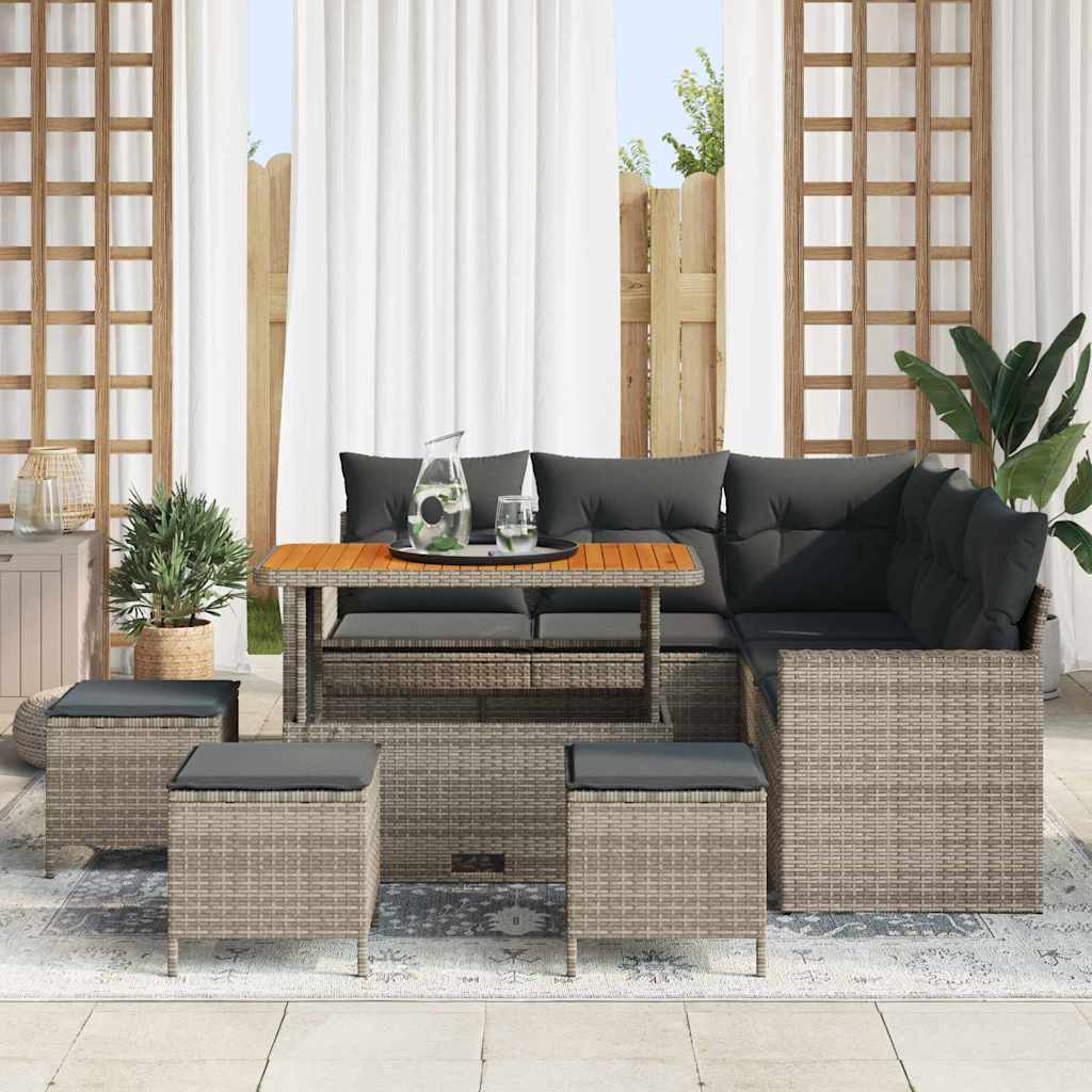 Tuinbankenset met kussen 10 pcs Grijs poly rattan is nu te koop bij PeponiXL, paradijselijk wonen!