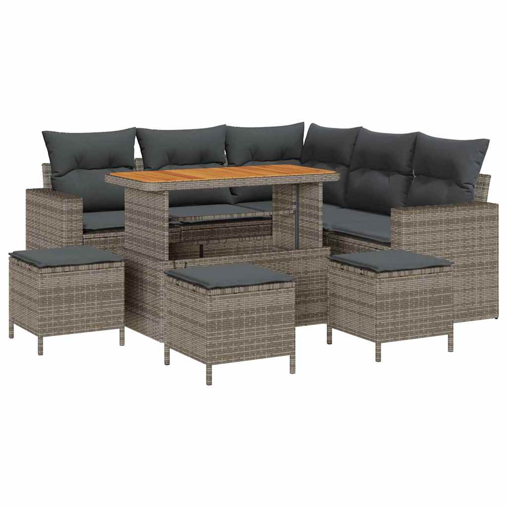 Tuinbankenset met kussen 10 pcs Grijs poly rattan is nu te koop bij PeponiXL, paradijselijk wonen!