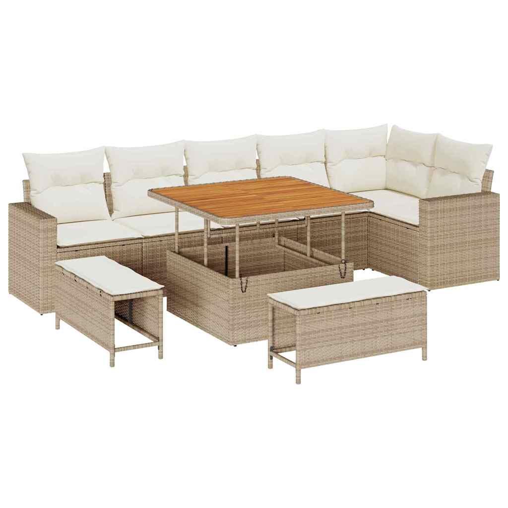 Tuinbankenset met kussen 11 pcs Beige en Crème poly rattan is nu te koop bij PeponiXL, paradijselijk wonen!