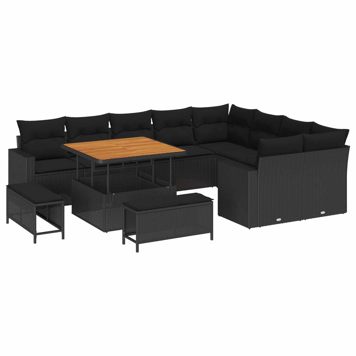 Tuinbankenset met kussen 13 pcs Zwart poly rattan is nu te koop bij PeponiXL, paradijselijk wonen!