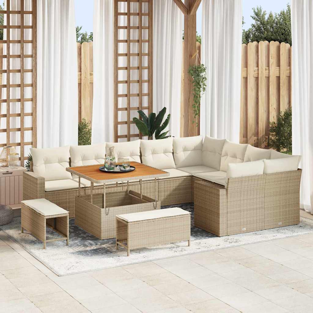 Tuinbankenset met kussen 13 pcs Beige en Crème poly rattan is nu te koop bij PeponiXL, paradijselijk wonen!