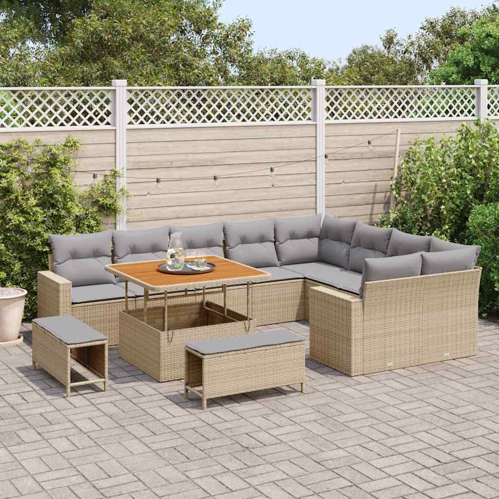 Tuinbankenset 13 pcs Beige en Licht Grijs poly rattan is nu te koop bij PeponiXL, paradijselijk wonen!
