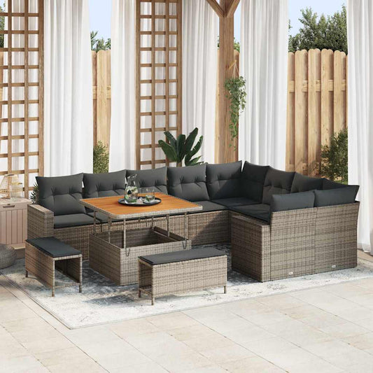 Tuinbankenset met kussen 13 pcs Grijs poly rattan is nu te koop bij PeponiXL, paradijselijk wonen!