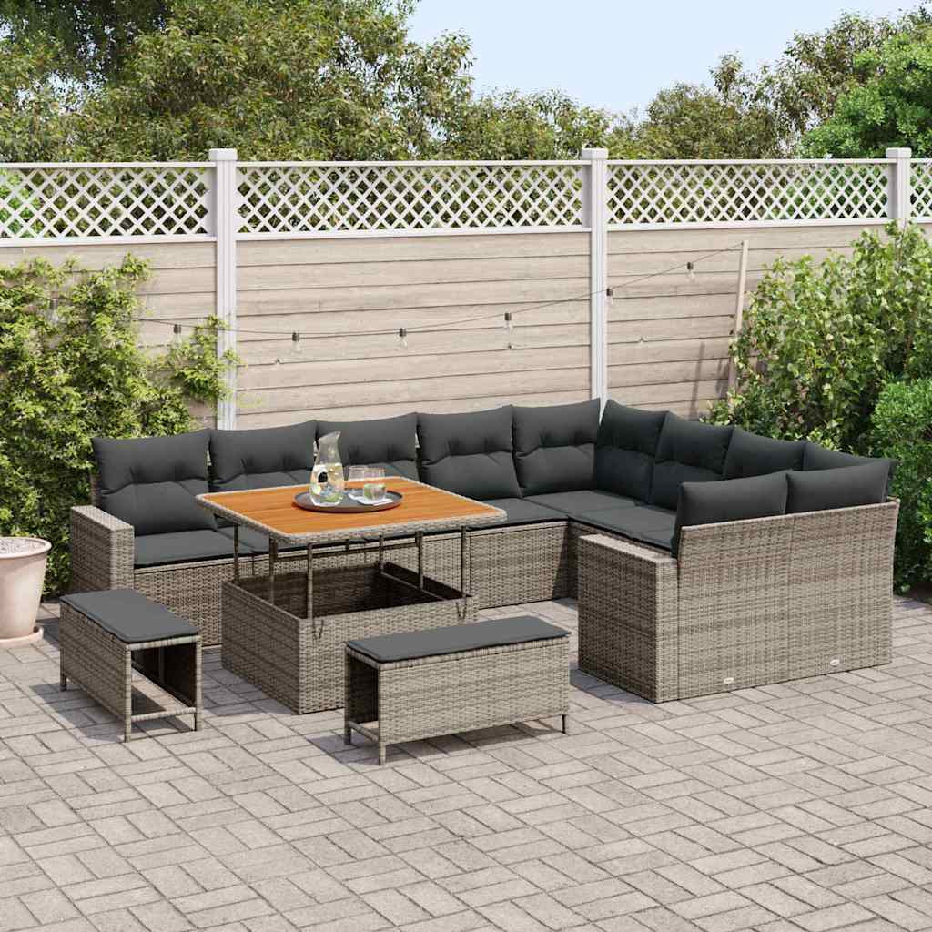 Tuinbankenset met kussen 13 pcs Grijs poly rattan is nu te koop bij PeponiXL, paradijselijk wonen!
