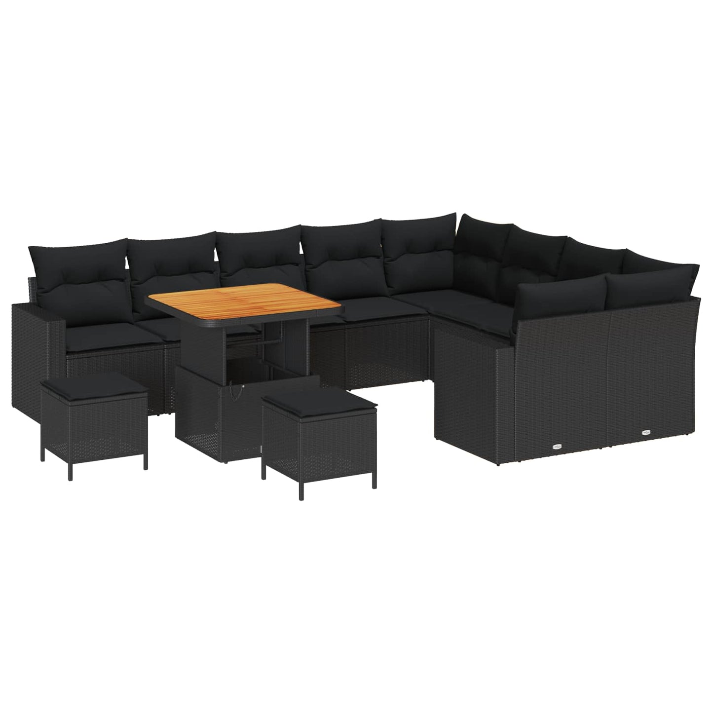 Tuinbankenset met kussen 13 pcs Zwart poly rattan is nu te koop bij PeponiXL, paradijselijk wonen!