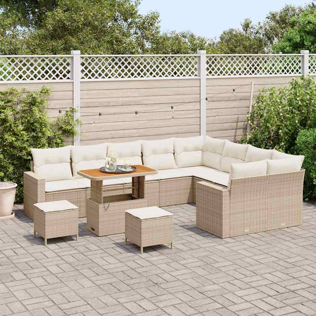 Tuinbankenset met kussen 13 pcs Beige en Crème poly rattan is nu te koop bij PeponiXL, paradijselijk wonen!