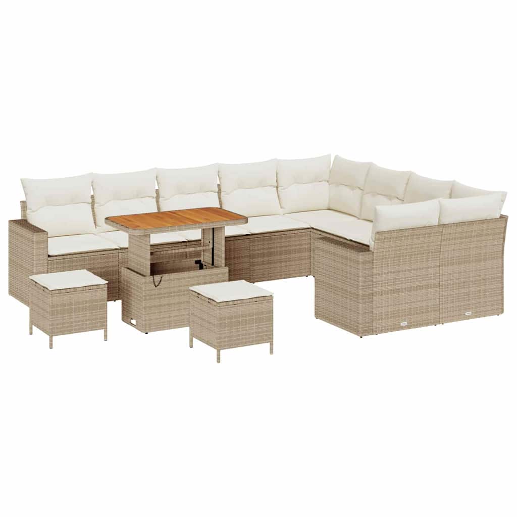 Tuinbankenset met kussen 13 pcs Beige en Crème poly rattan is nu te koop bij PeponiXL, paradijselijk wonen!