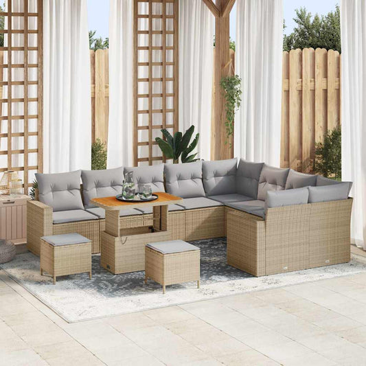 Tuinbankenset 13 pcs Beige en Licht Grijs poly rattan is nu te koop bij PeponiXL, paradijselijk wonen!