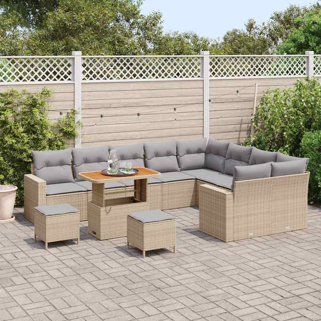 Tuinbankenset 13 pcs Beige en Licht Grijs poly rattan is nu te koop bij PeponiXL, paradijselijk wonen!