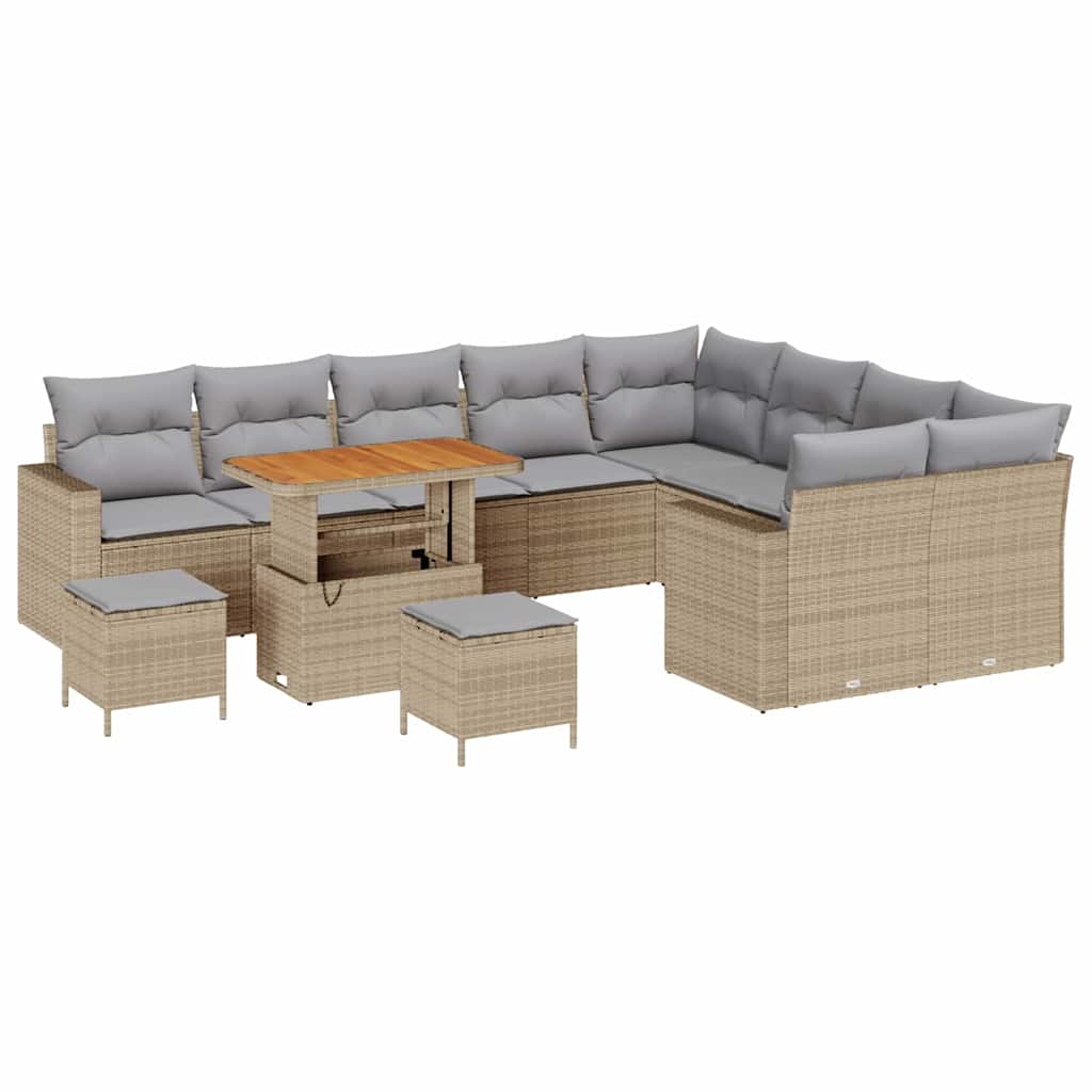 Tuinbankenset 13 pcs Beige en Licht Grijs poly rattan is nu te koop bij PeponiXL, paradijselijk wonen!