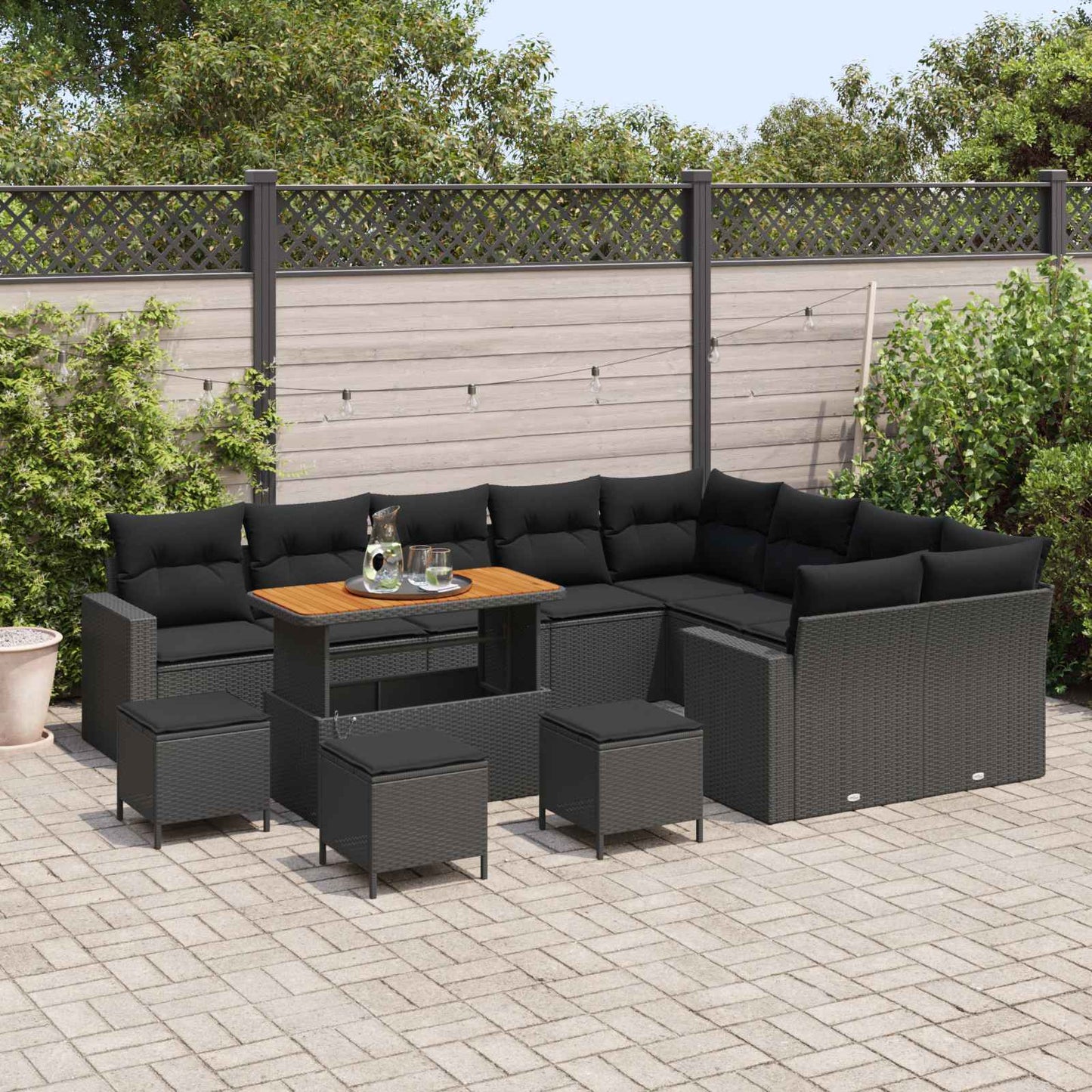 Tuinbankenset met kussen 14 pcs Zwart poly rattan is nu te koop bij PeponiXL, paradijselijk wonen!