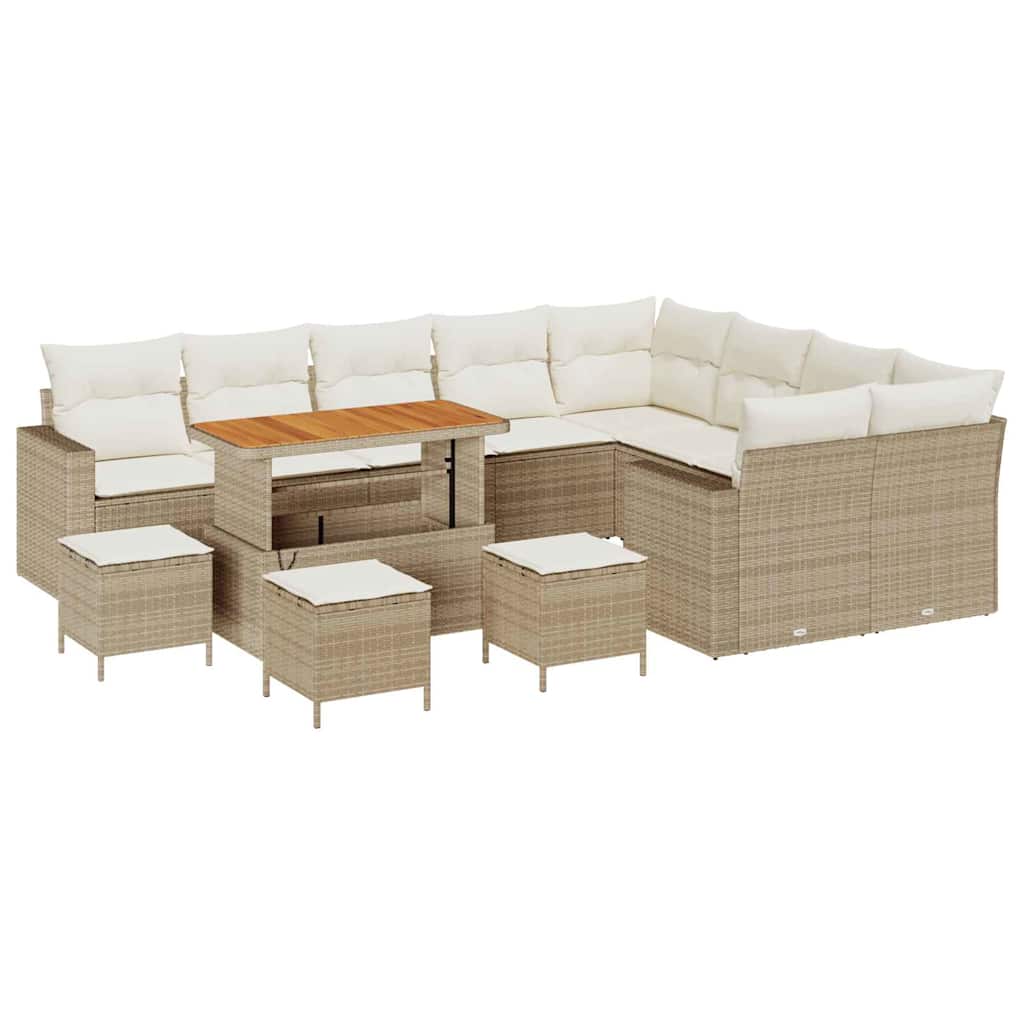 Tuinbankenset met kussen 14 pcs Beige en Crème poly rattan is nu te koop bij PeponiXL, paradijselijk wonen!