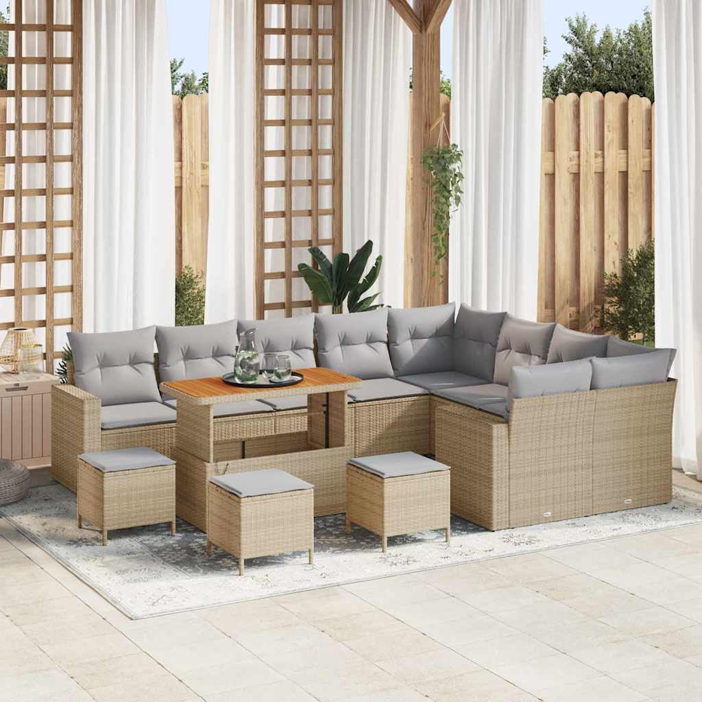 Tuinbankenset 14 pcs Beige en Licht Grijs poly rattan is nu te koop bij PeponiXL, paradijselijk wonen!