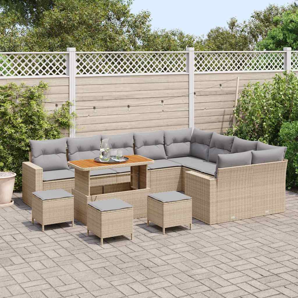 Tuinbankenset 14 pcs Beige en Licht Grijs poly rattan is nu te koop bij PeponiXL, paradijselijk wonen!