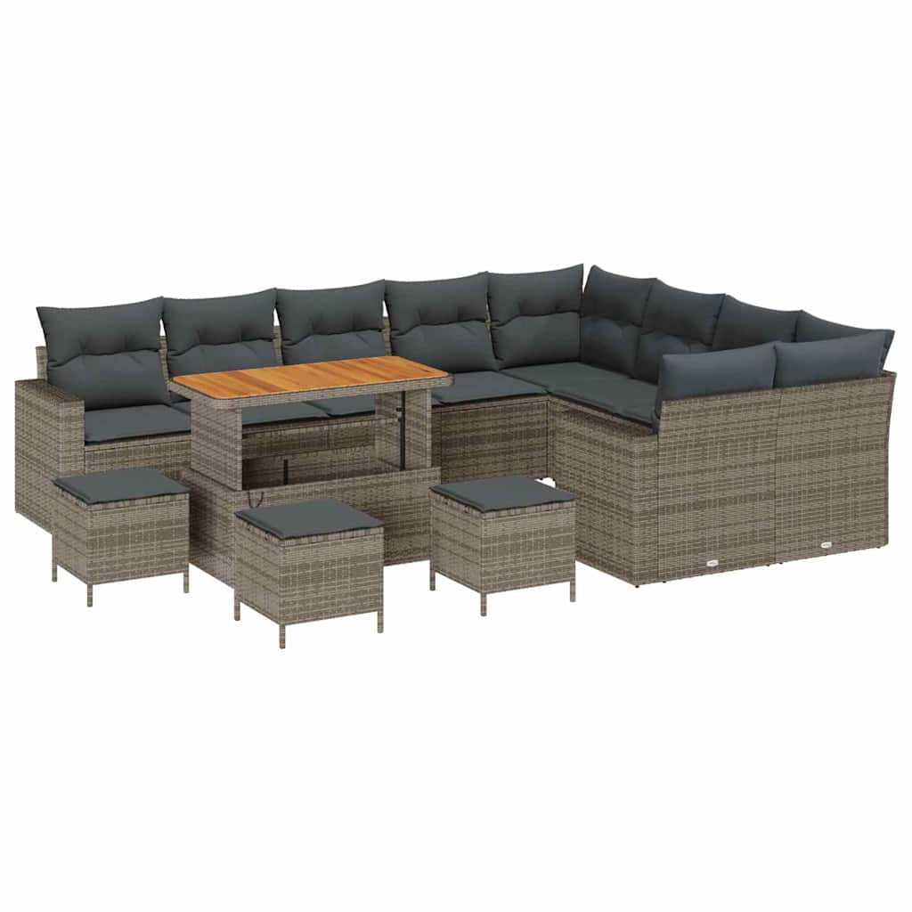 Tuinbankenset met kussen 14 pcs Grijs poly rattan is nu te koop bij PeponiXL, paradijselijk wonen!
