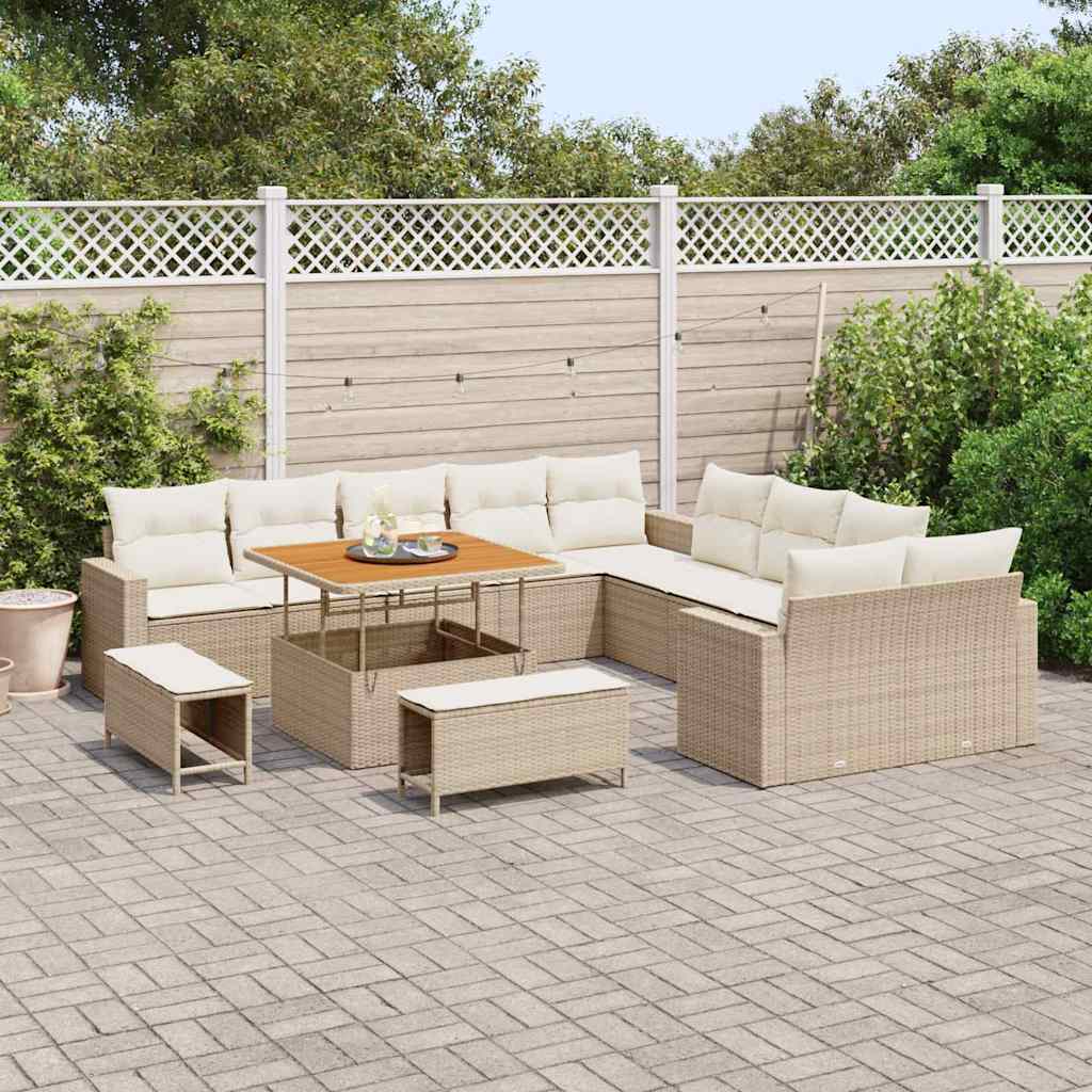 Tuinbankenset met kussen 17 pcs Beige en Crème poly rattan is nu te koop bij PeponiXL, paradijselijk wonen!