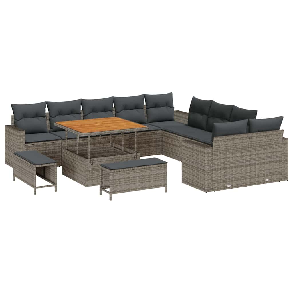 Tuinbankenset met kussen 17 pcs Grijs poly rattan is nu te koop bij PeponiXL, paradijselijk wonen!
