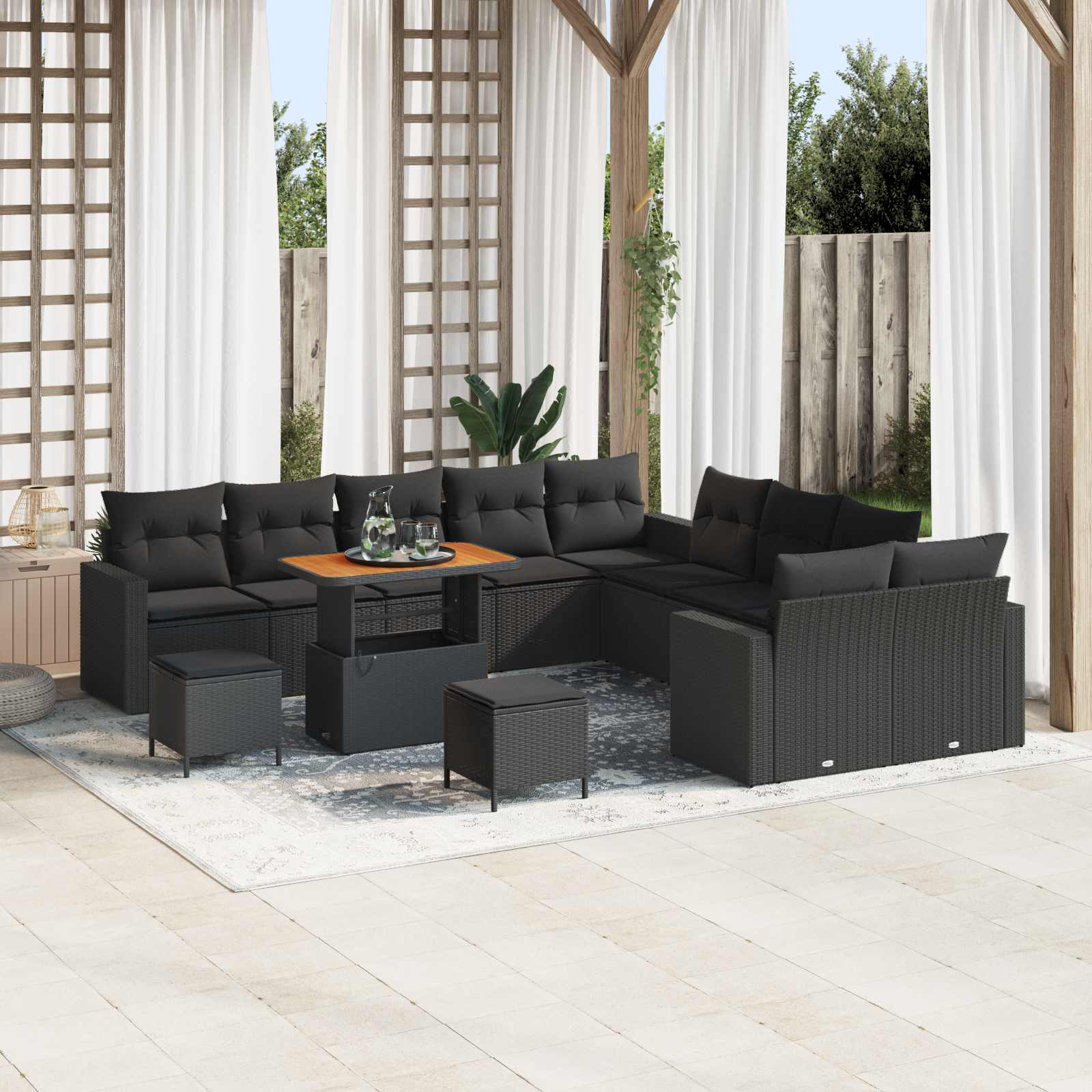 Tuinbankenset met kussen 17 pcs Zwart poly rattan is nu te koop bij PeponiXL, paradijselijk wonen!