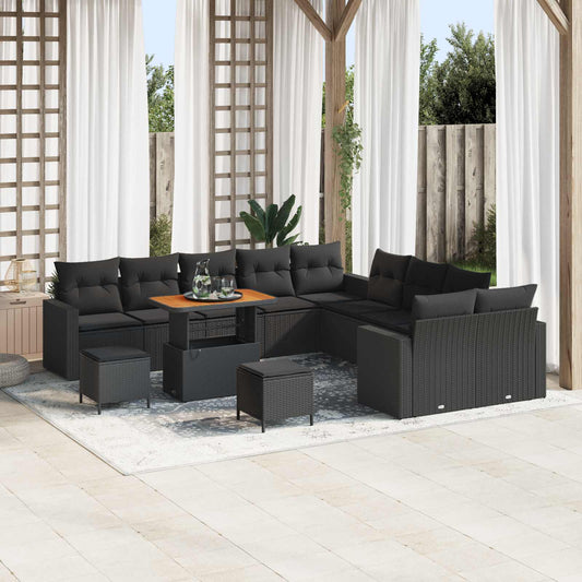 Tuinbankenset met kussen 17 pcs Zwart poly rattan is nu te koop bij PeponiXL, paradijselijk wonen!