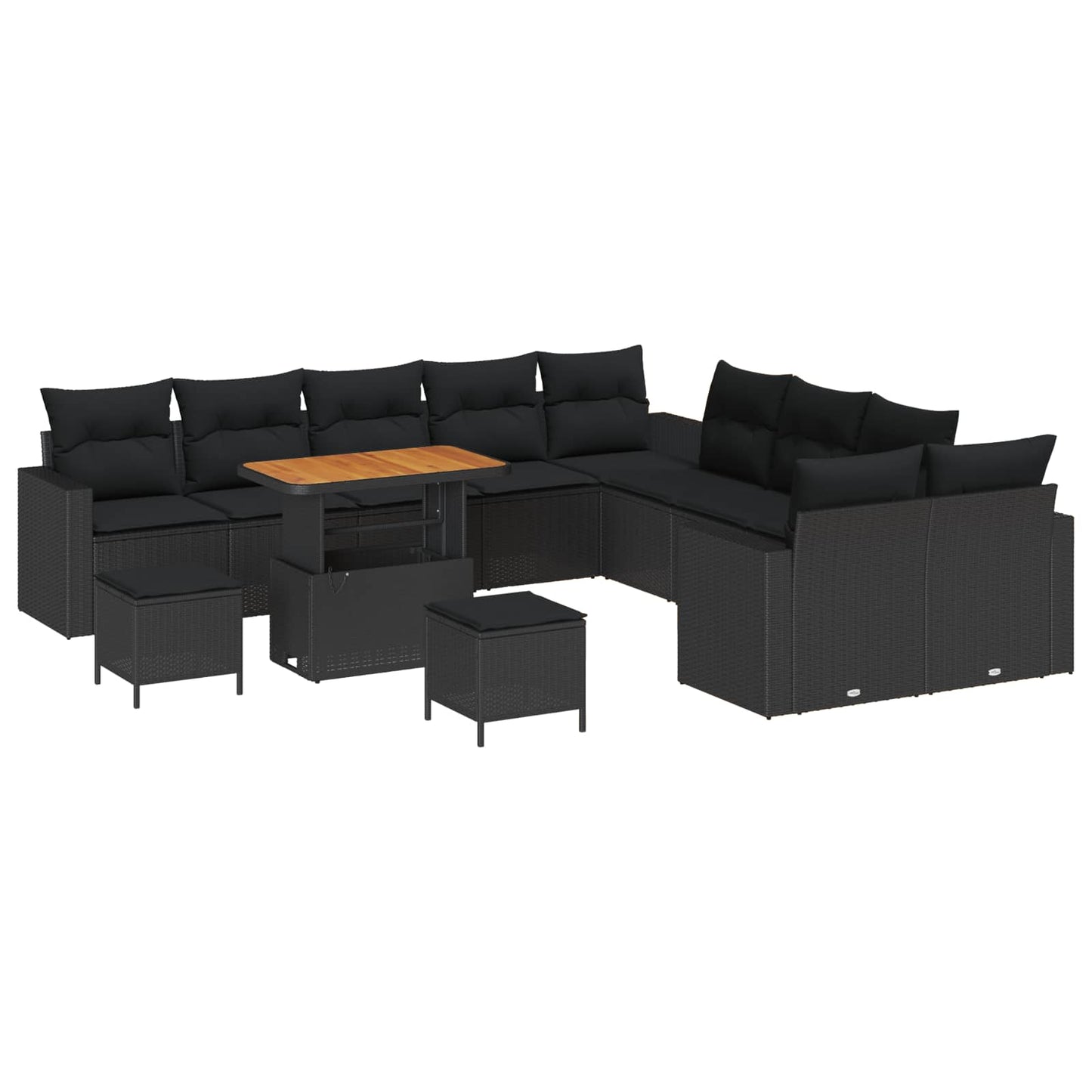 Tuinbankenset met kussen 17 pcs Zwart poly rattan is nu te koop bij PeponiXL, paradijselijk wonen!