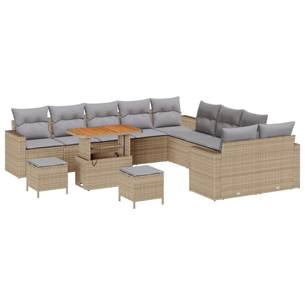 Tuinbankenset 17 pcs Beige en Licht Grijs poly rattan is nu te koop bij PeponiXL, paradijselijk wonen!