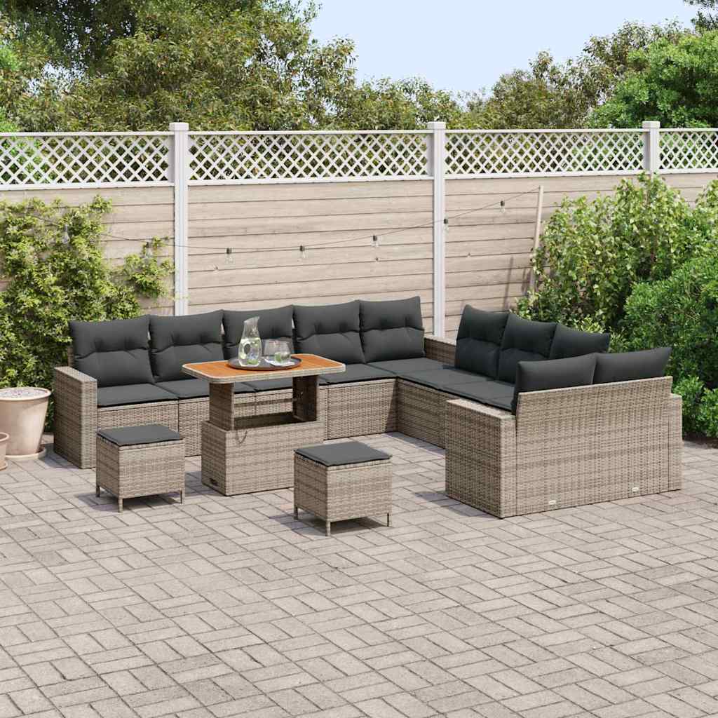 Tuinbankenset met kussen 17 pcs Grijs poly rattan is nu te koop bij PeponiXL, paradijselijk wonen!