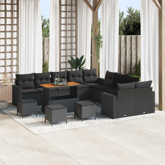 Tuinbankenset met kussen 18 pcs Zwart poly rattan is nu te koop bij PeponiXL, paradijselijk wonen!