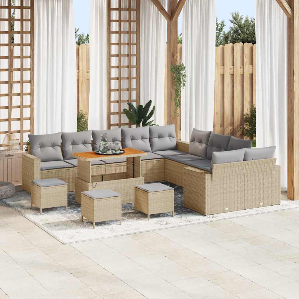 Tuinbankenset 18 pcs Beige en Licht Grijs poly rattan is nu te koop bij PeponiXL, paradijselijk wonen!