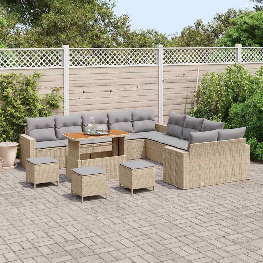 Tuinbankenset 18 pcs Beige en Licht Grijs poly rattan is nu te koop bij PeponiXL, paradijselijk wonen!