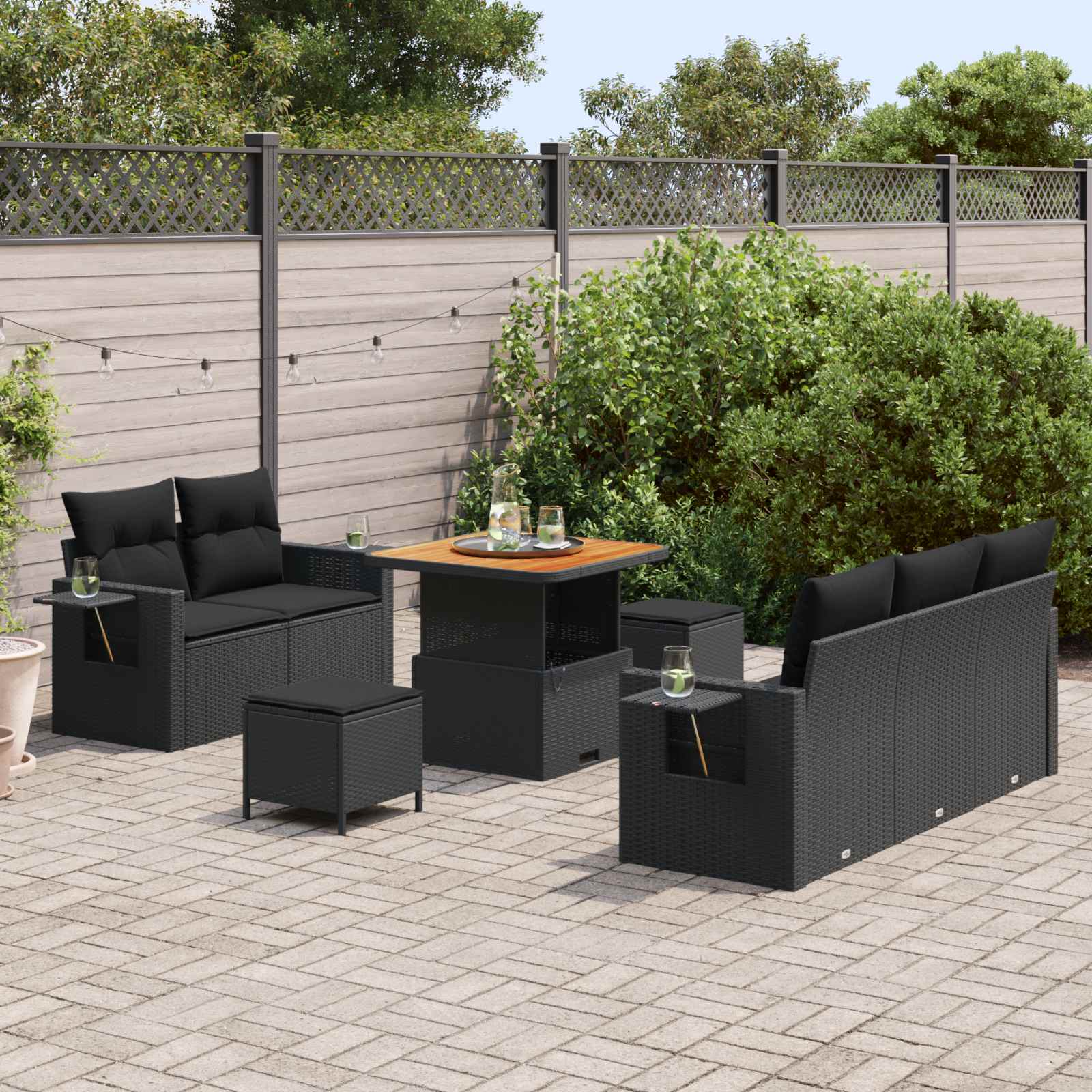 Tuinbankenset met kussen 10 pcs Zwart poly rattan is nu te koop bij PeponiXL, paradijselijk wonen!