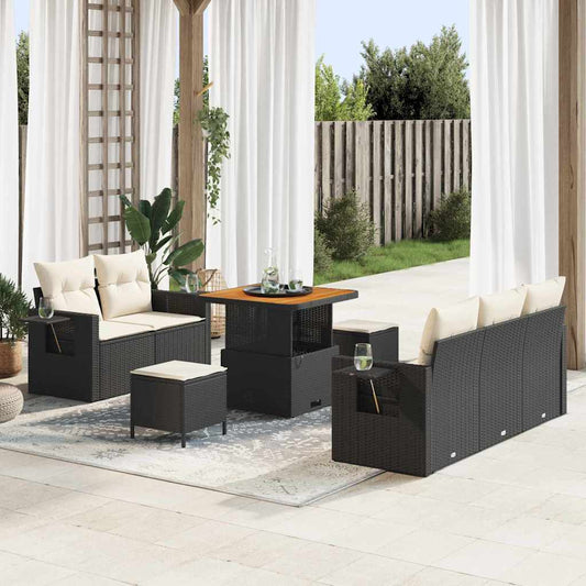 Tuinbankenset met kussen 10 pcs Zwart en Crème poly rattan is nu te koop bij PeponiXL, paradijselijk wonen!