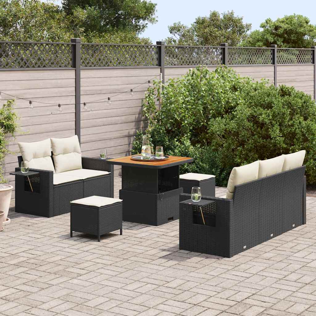 Tuinbankenset met kussen 10 pcs Zwart en Crème poly rattan is nu te koop bij PeponiXL, paradijselijk wonen!