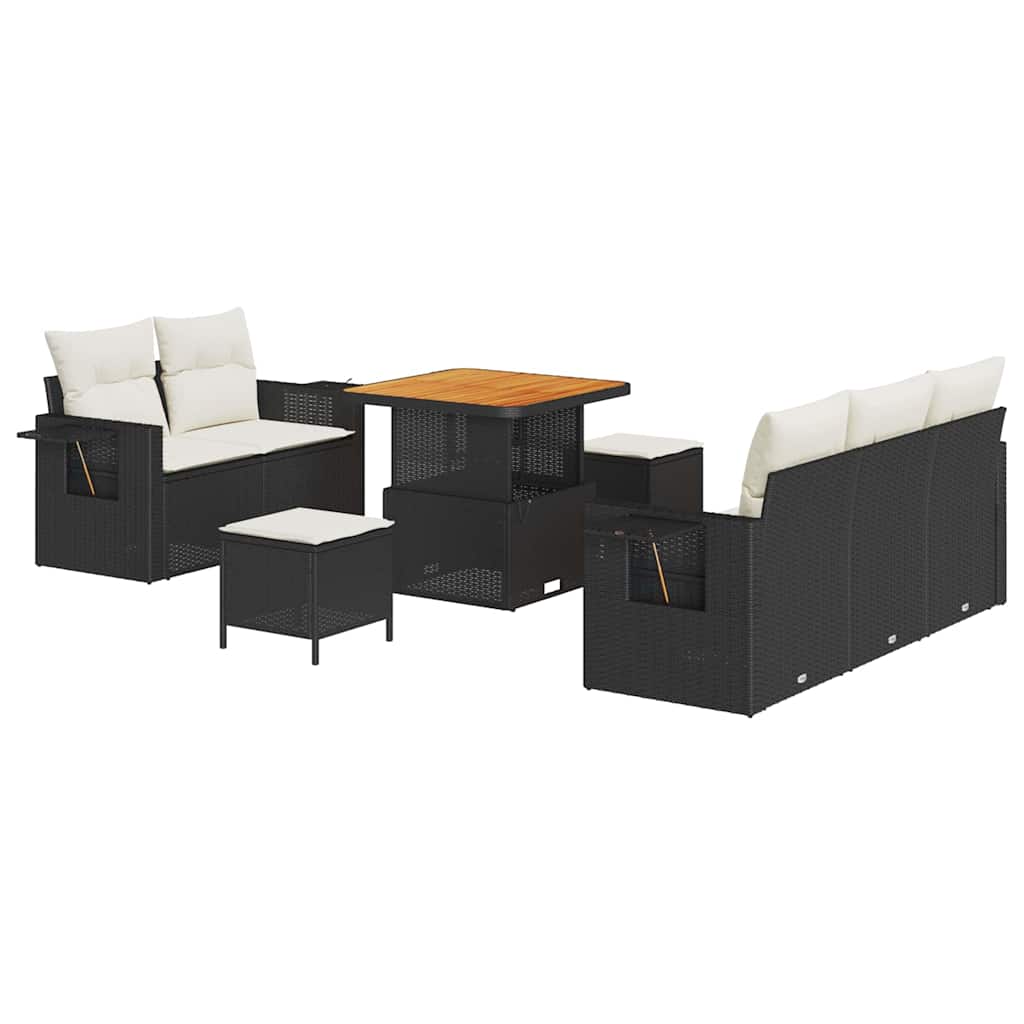 Tuinbankenset met kussen 10 pcs Zwart en Crème poly rattan is nu te koop bij PeponiXL, paradijselijk wonen!