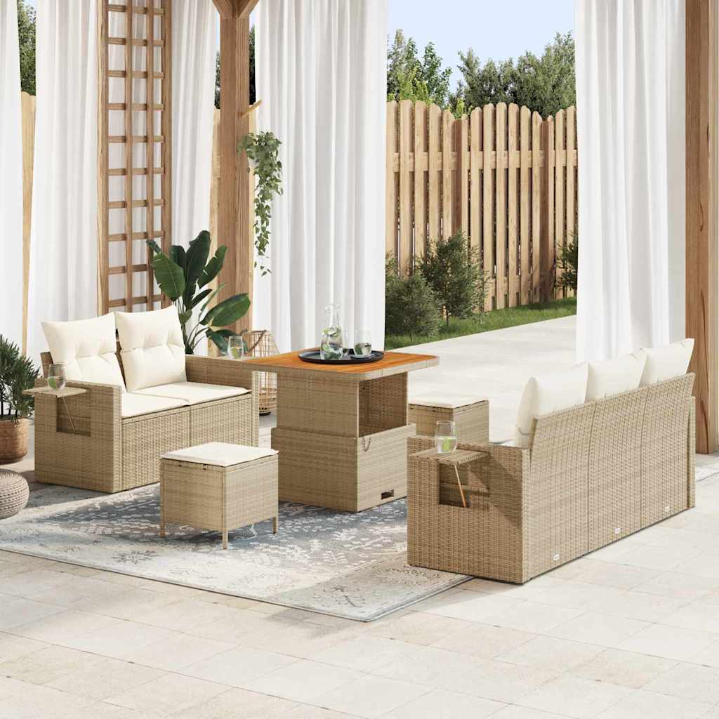 Tuinbankenset met kussen 10 pcs Beige en Crème poly rattan is nu te koop bij PeponiXL, paradijselijk wonen!