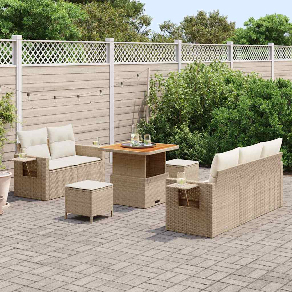 Tuinbankenset met kussen 10 pcs Beige en Crème poly rattan is nu te koop bij PeponiXL, paradijselijk wonen!