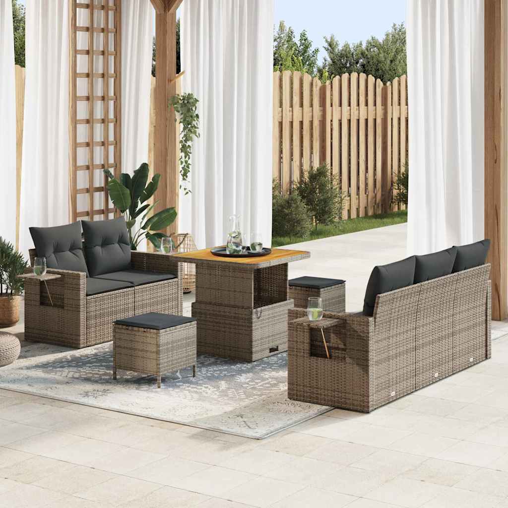 Tuinbankenset met kussen 10 pcs Grijs poly rattan is nu te koop bij PeponiXL, paradijselijk wonen!