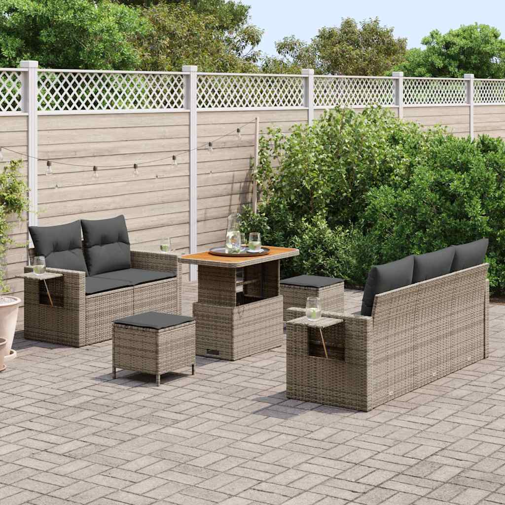 Tuinbankenset met kussen 10 pcs Grijs poly rattan is nu te koop bij PeponiXL, paradijselijk wonen!