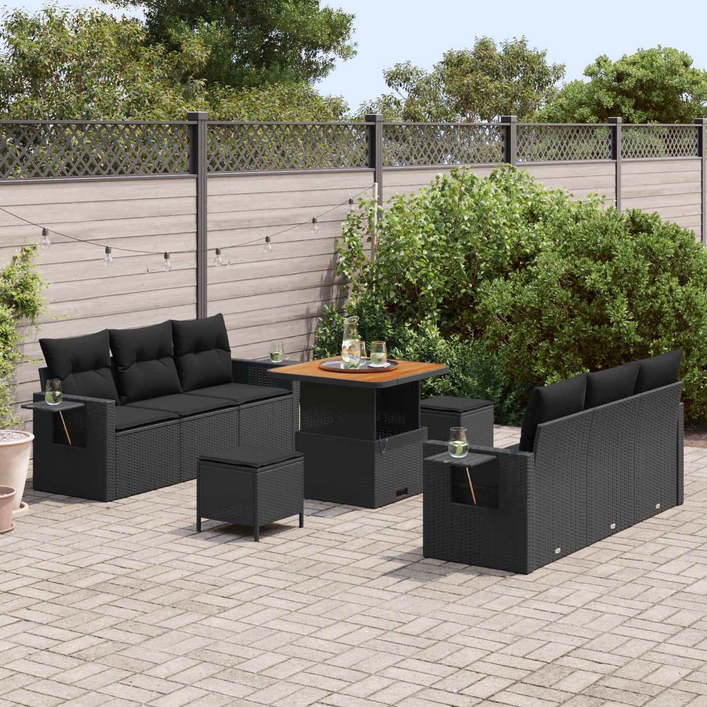 Tuin Sofa Set 9 pcs Zwart Poly rattan en gepoedercoat staal is nu te koop bij PeponiXL, paradijselijk wonen!