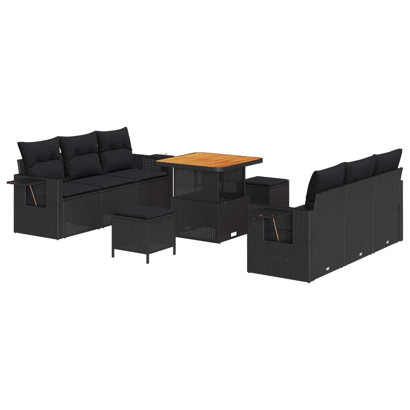 Tuin Sofa Set 9 pcs Zwart Poly rattan en gepoedercoat staal is nu te koop bij PeponiXL, paradijselijk wonen!