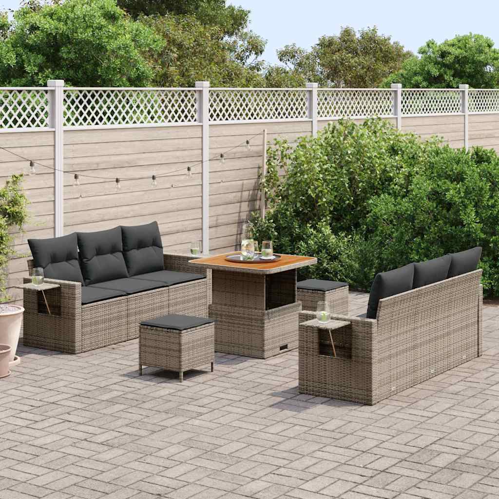 Tuin Sofa Set 9 pcs Grijs Poly rattan en gepoedercoat staal is nu te koop bij PeponiXL, paradijselijk wonen!