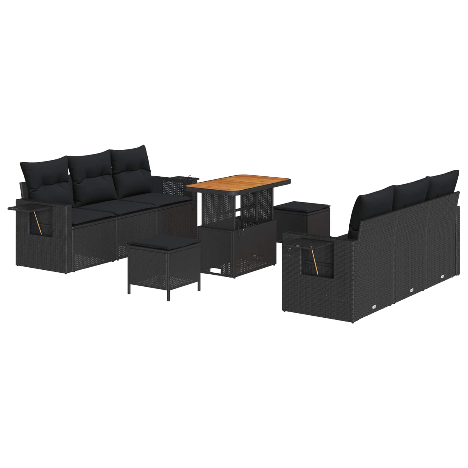 Tuin Sofa Set 9 pcs Zwart Poly rattan en gepoedercoat staal is nu te koop bij PeponiXL, paradijselijk wonen!
