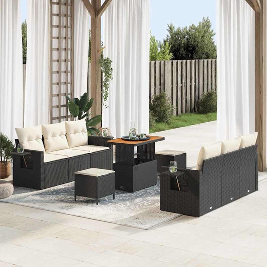 Tuin Sofa Set met kussen met opslag 9 pcs Zwart en crème is nu te koop bij PeponiXL, paradijselijk wonen!
