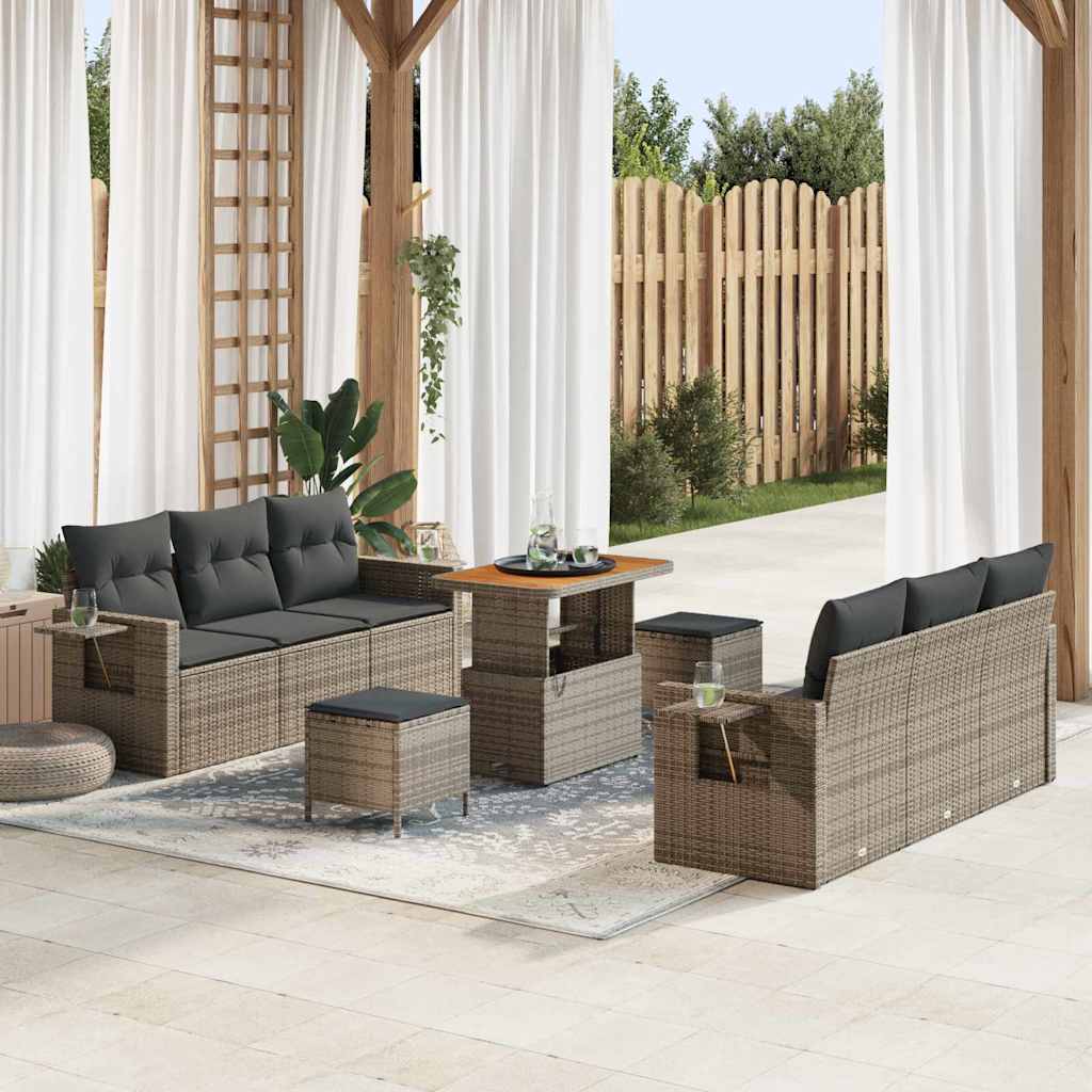 Tuin Sofa Set 9 pcs Grijs Poly rattan en gepoedercoat staal is nu te koop bij PeponiXL, paradijselijk wonen!