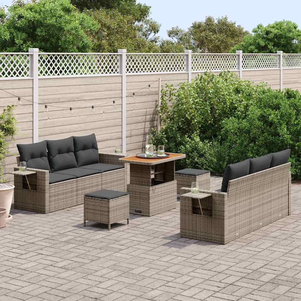 Tuin Sofa Set 9 pcs Grijs Poly rattan en gepoedercoat staal is nu te koop bij PeponiXL, paradijselijk wonen!