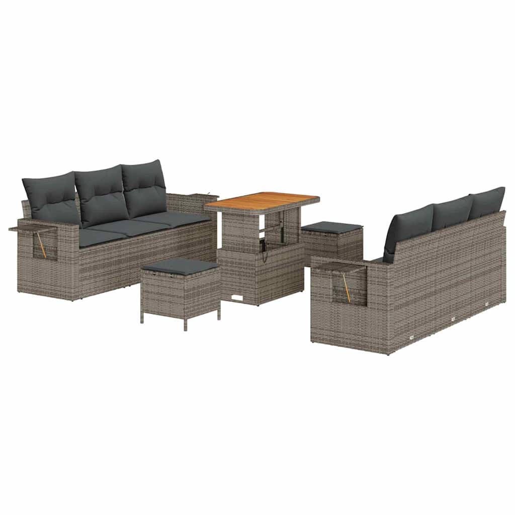 Tuin Sofa Set 9 pcs Grijs Poly rattan en gepoedercoat staal is nu te koop bij PeponiXL, paradijselijk wonen!