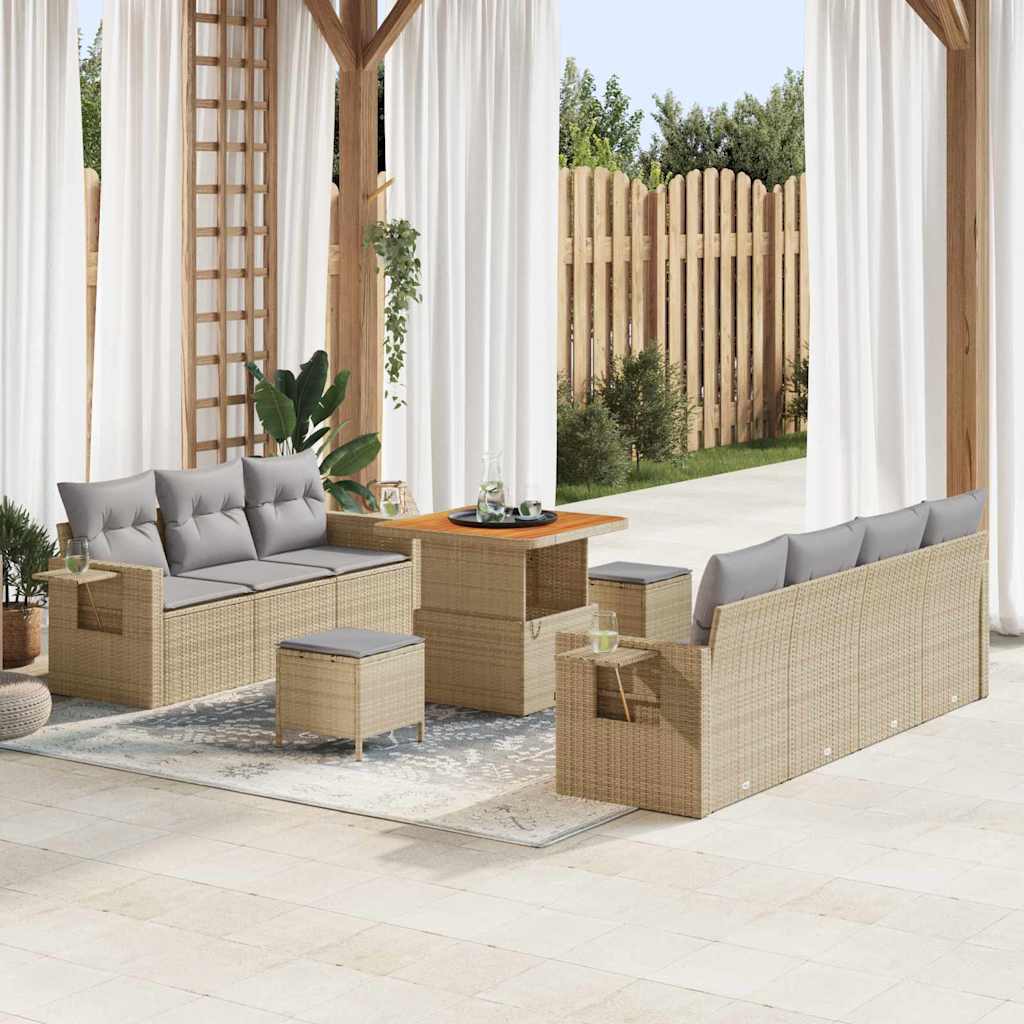 Tuin Sofa Set met kussen met opslag 10 pcs beige en lichtgrijs is nu te koop bij PeponiXL, paradijselijk wonen!