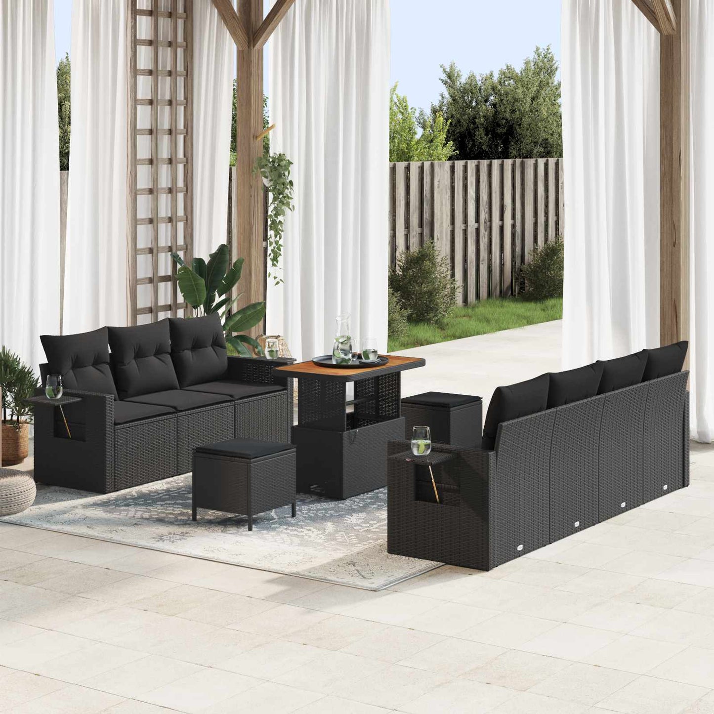 Tuin Sofa Set 10 pcs Zwart Poly rattan en gepoedercoat staal is nu te koop bij PeponiXL, paradijselijk wonen!