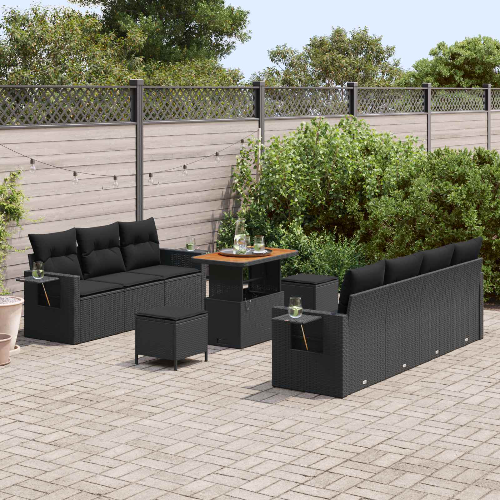 Tuin Sofa Set 10 pcs Zwart Poly rattan en gepoedercoat staal is nu te koop bij PeponiXL, paradijselijk wonen!