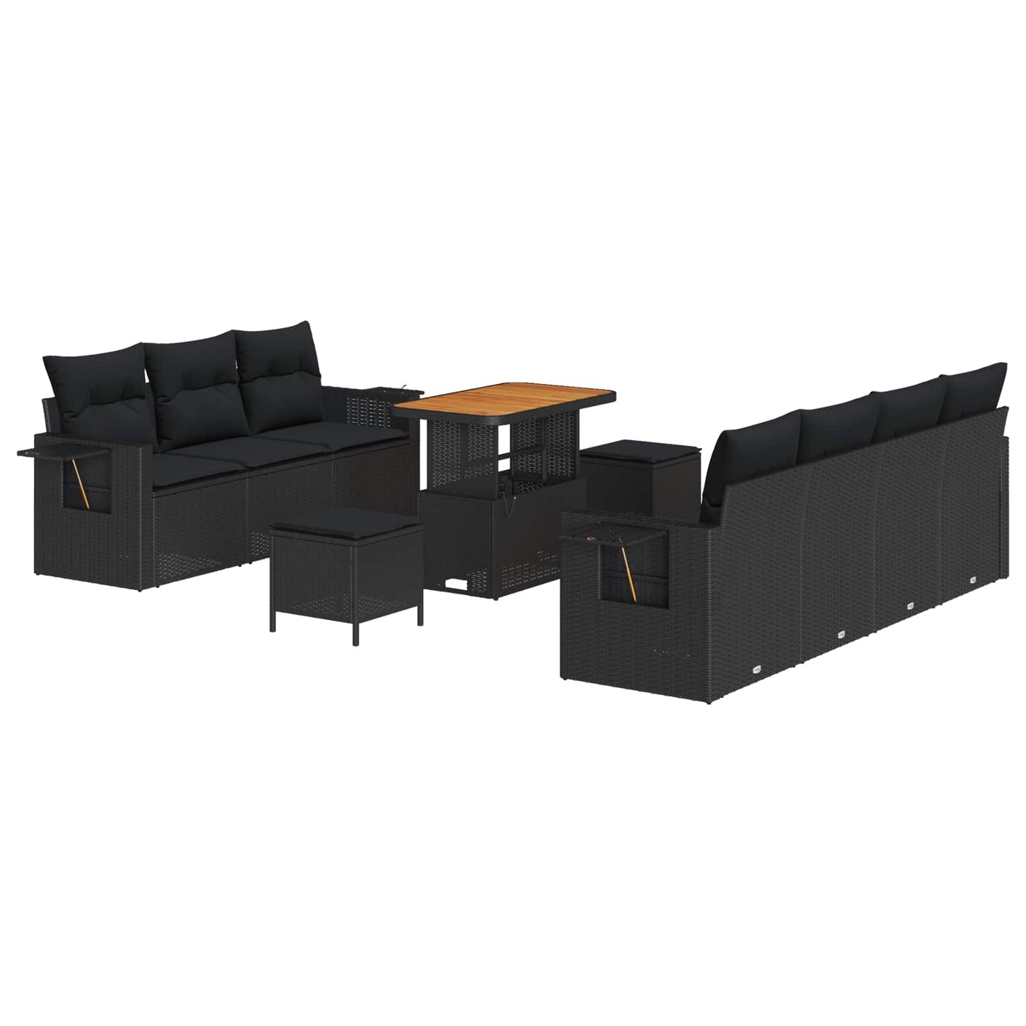 Tuin Sofa Set 10 pcs Zwart Poly rattan en gepoedercoat staal is nu te koop bij PeponiXL, paradijselijk wonen!