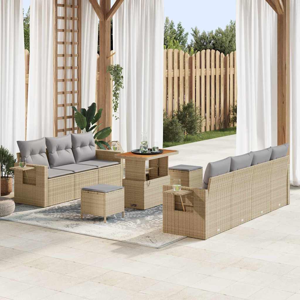 Tuin Sofa Set met kussen met opslag 10 pcs beige en lichtgrijs is nu te koop bij PeponiXL, paradijselijk wonen!